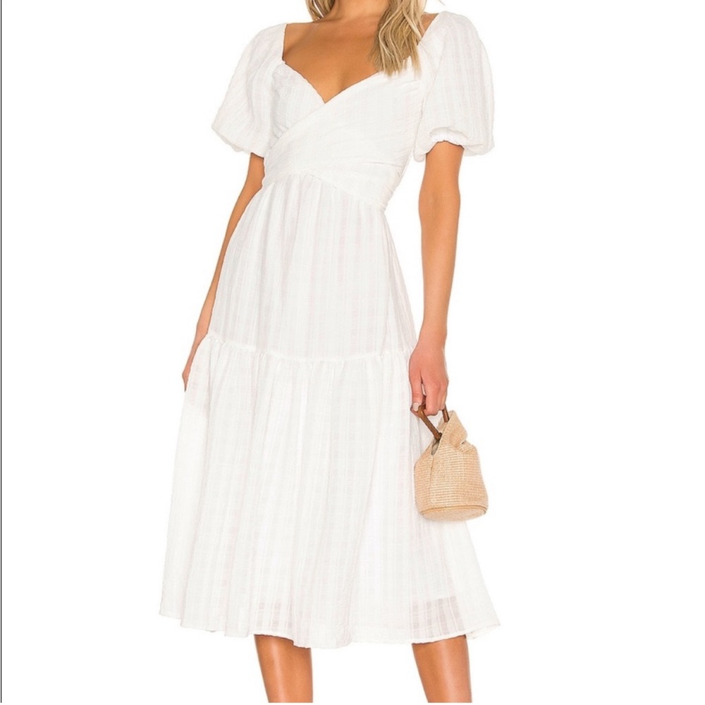ASTR White Sonnet Midi Puff Sleeve Dress